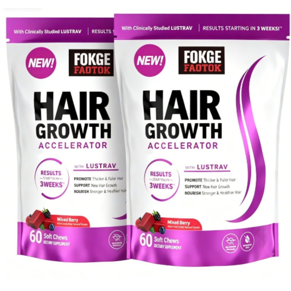 2 Pack Fokge Faotok Hair Growth Soft Chews 60ct, Lustrav Formula, Mixed Berry