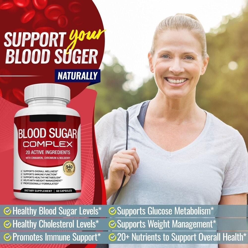 NEW 5/3bottles Blood Sugar Complex w/ Cinnamon, Chromium & Mulberry 60 Capsules