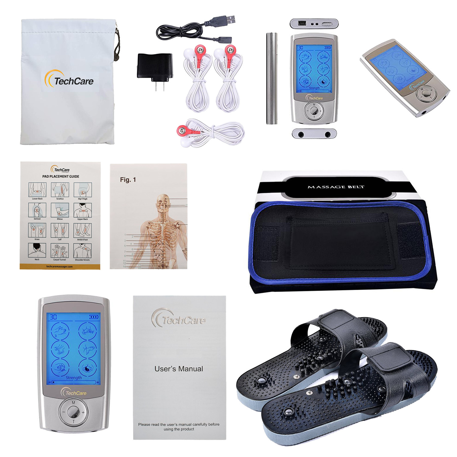 Tens Unit Electrotherapy Massager Device Pulse Machine Set With Slipper and Belt