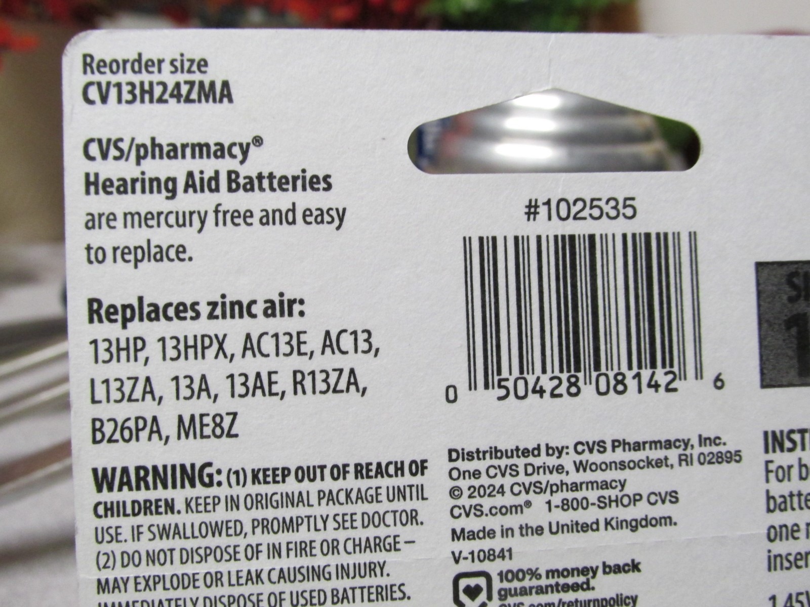 CVS Hearing Aid Zinc Air Batteries 1.45v Size 13 Pack of 12 Expiration 2028