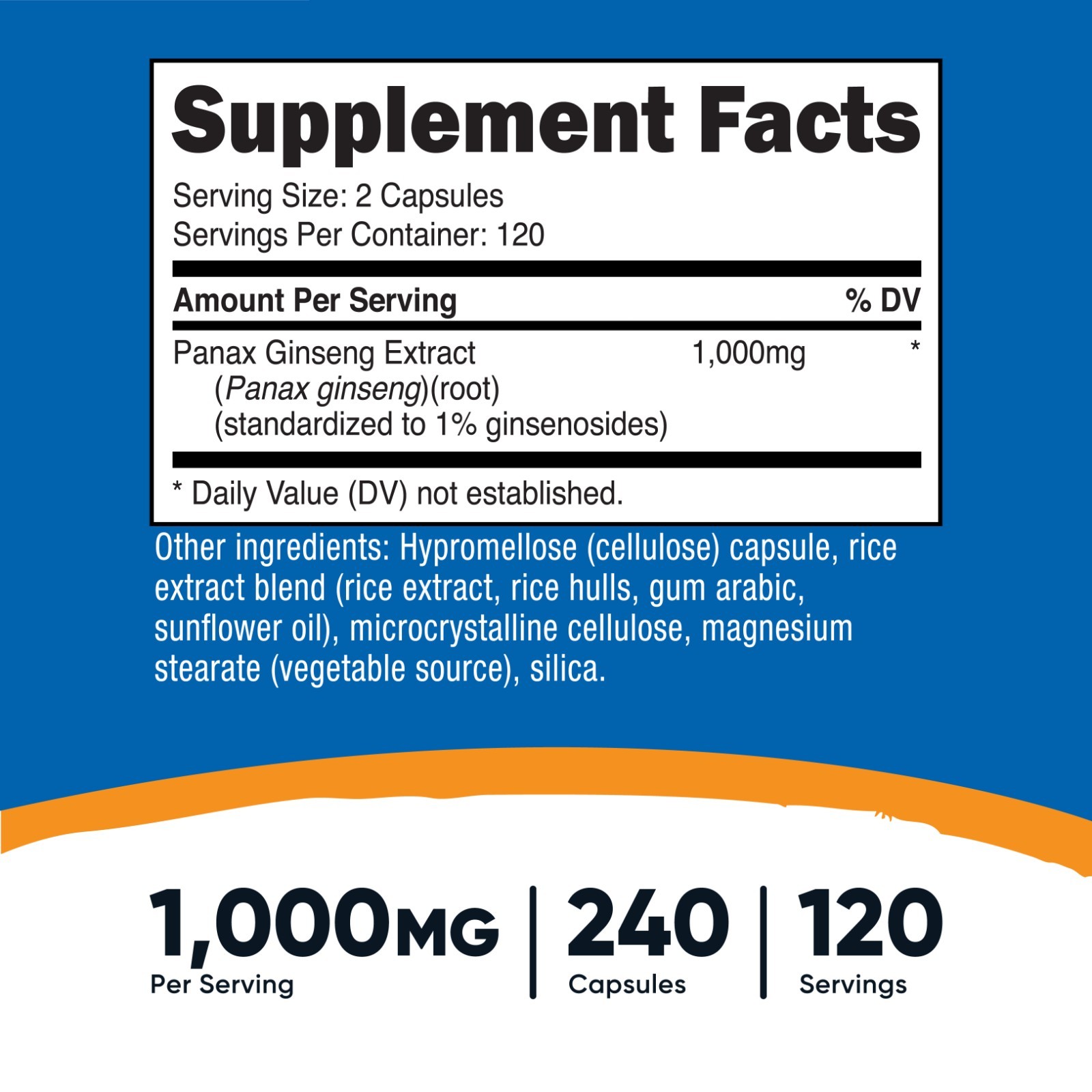 Nutricost Panax Ginseng 1000mg, 240 Capsules – Non GMO, Gluten Free, 120 Serving