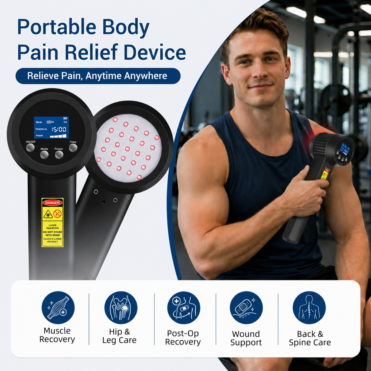 10W 808nm 25 Diodes Class IV Cold Laser Therapy Device for Arthritis Pain Relief