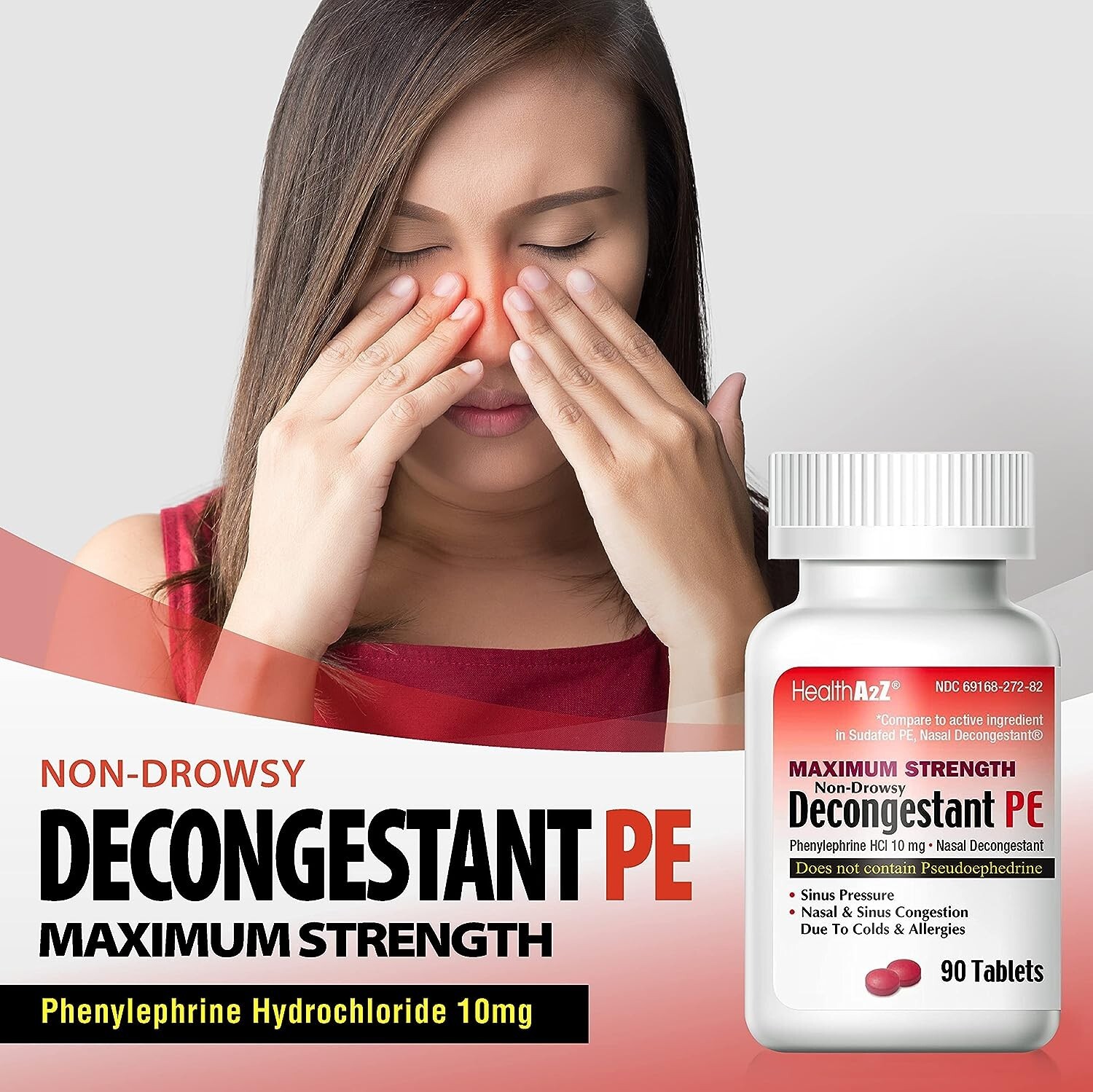 HealthA2Z® Decongestant PE | Phenylephrine HCl 10 mg (90 Count (Pack of 1)