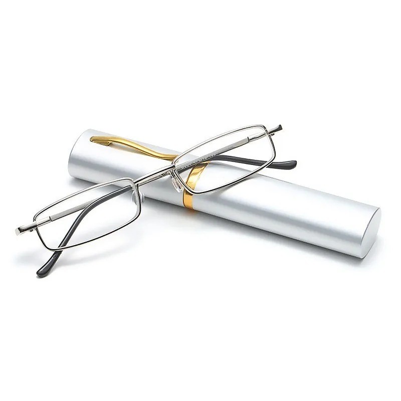 Classic Rimless Compact Reading Glasses Readers Travel Slim Design with Case