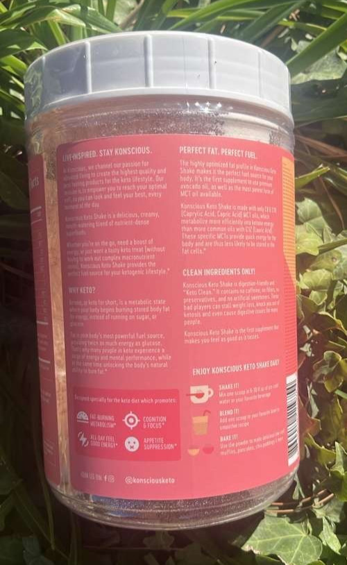 Konscious Keto Shake Strawberry Ketogenic Weight Loss MCT + Whey + Avacado