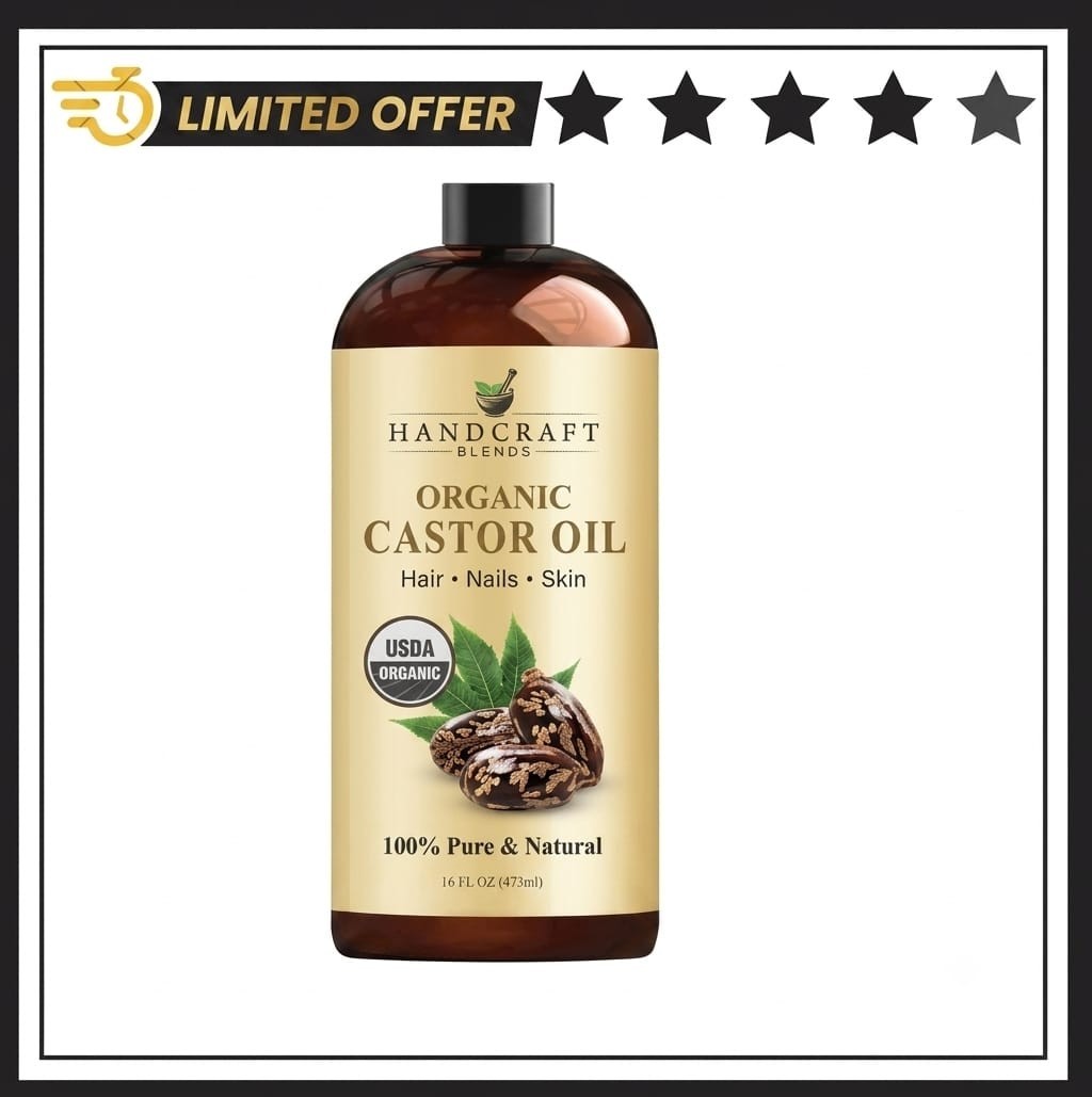 Premium Organic Castor Oil 100% Pure and Hexane-free Cold-pressed Beauty 16 Fl.