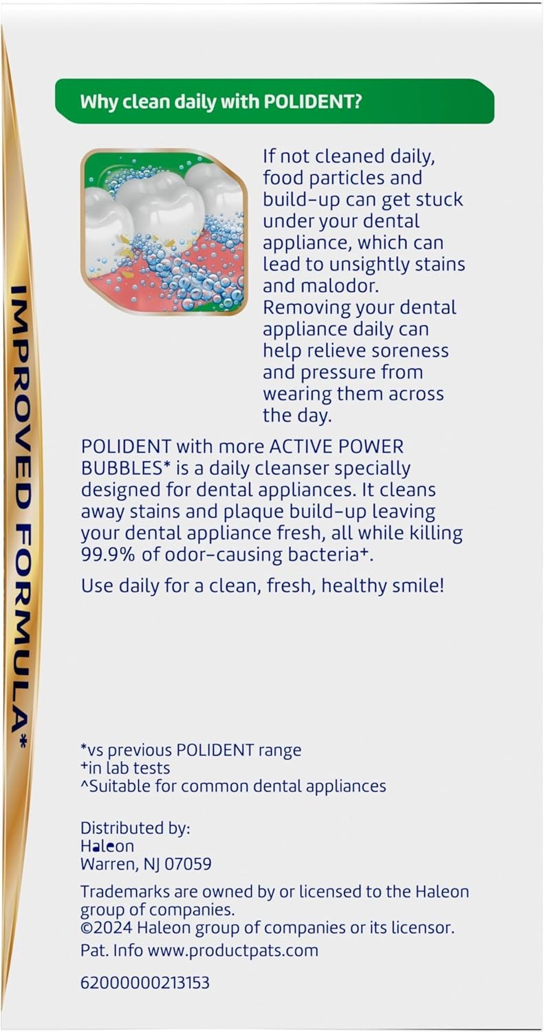 Polident Overnight Whitening Antibacterial Dental Appliance Cleanser Tablets, 90