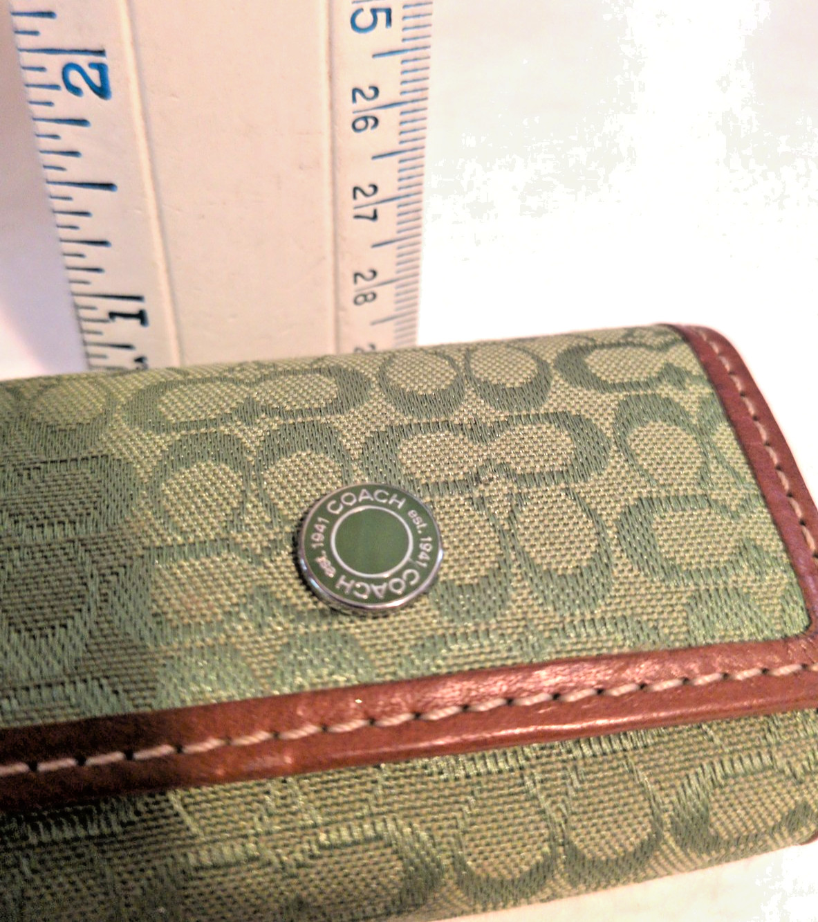 Coach Mini Pill Box Travel Case Lipstick Mirror Signature Green C Canvas Vintage