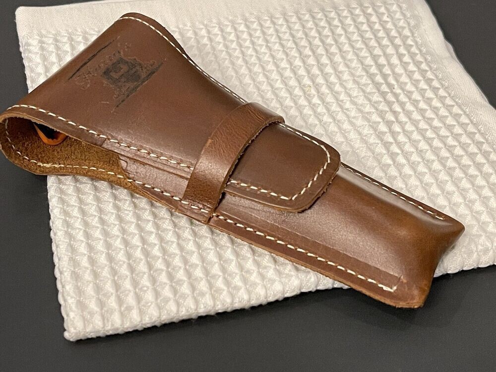 Hand Made Genuine Leather Double Edge Safety Razor Travel Case Brown
