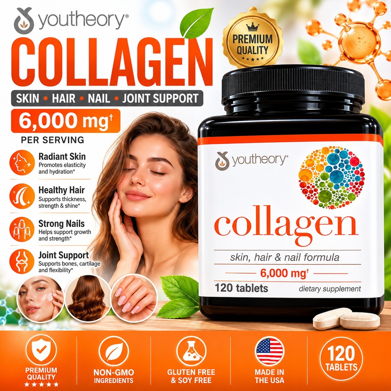 Youtheory Advanced Collagen with Vitamin C – 6000mg – 120 Tablets