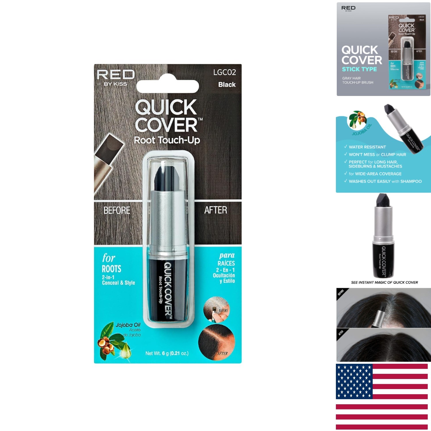 Water-Resistant Touch Up Stick for Gray Roots & Beard – Easy Application, Black