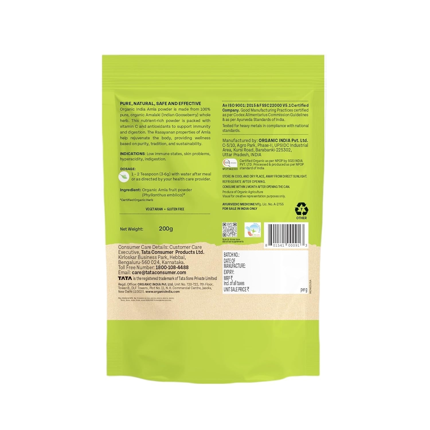 Organic India Amla Powder, 200g, Whole Hera, Improves Immunity, Boosts f/s