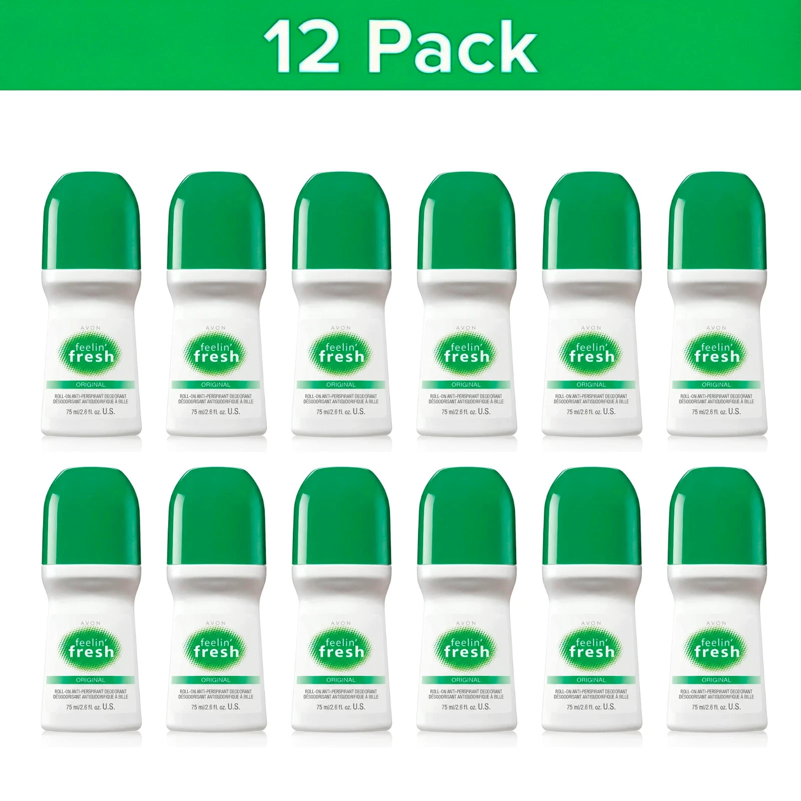 Avon Feelin Fresh Original Roll On Antiperspirant Deodorant 2.6oz 12 Pack 48Hr