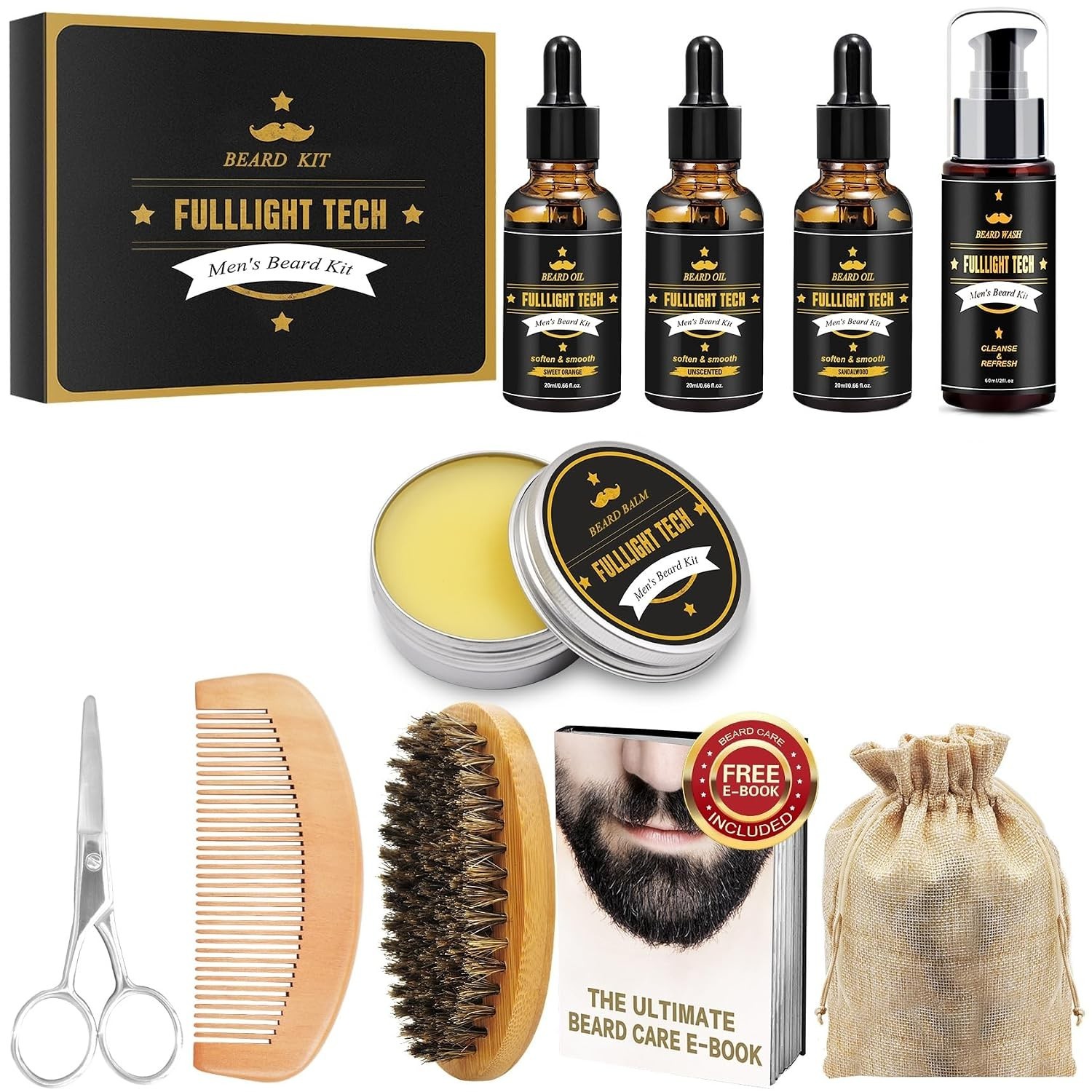 Luxury 10-Piece Beard Kit for Men – Complete Grooming Set with Oils & Wash