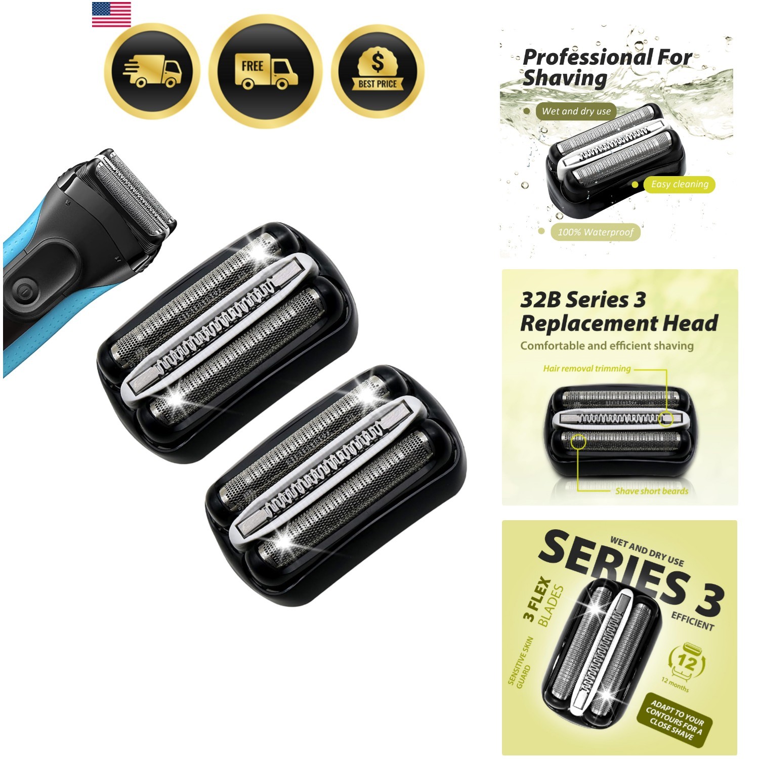 2Pack 32B Series 3 Electric Shaver Replacement Head Accessories Compatible wi…