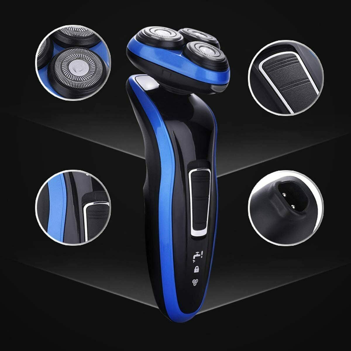4D Rotating Rechargeable Electric Shaver, Stainless steel + plastic Charging