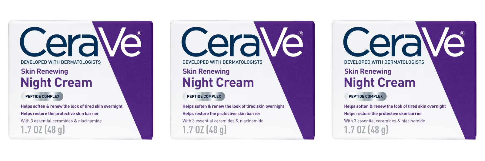 CeraVe Skin Renewing Night Cream 3 Pack 1.7oz Peptide Complex Facial Moisturizer