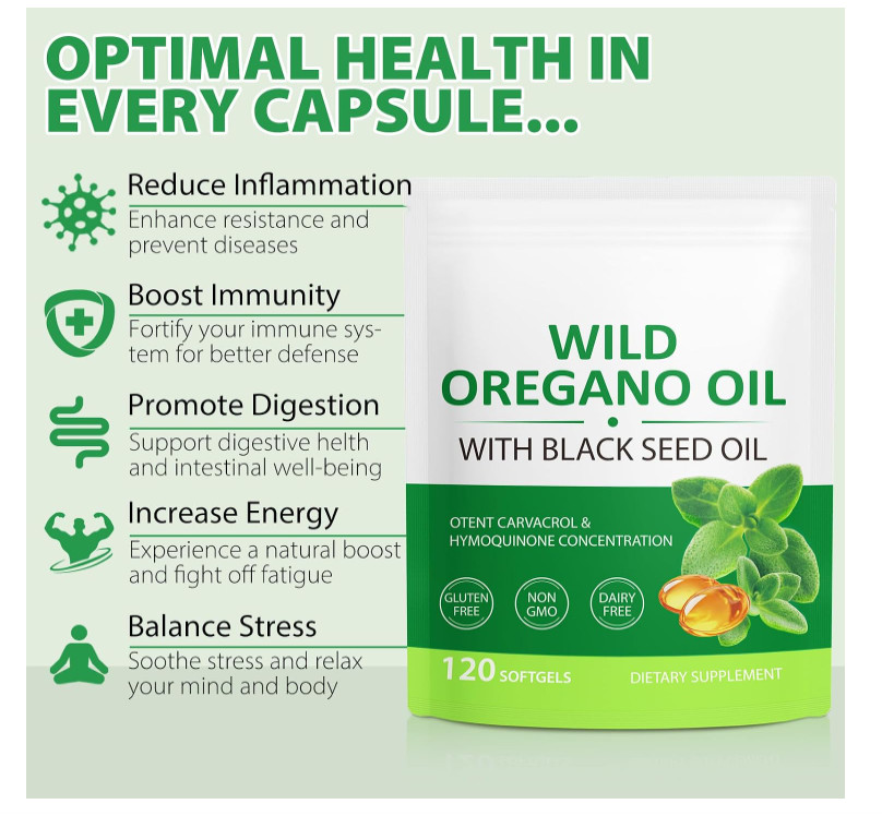 Oil of Oregano 6000mg Softgels Black Seed Oil 120 Capsules Immune Respiratory Di