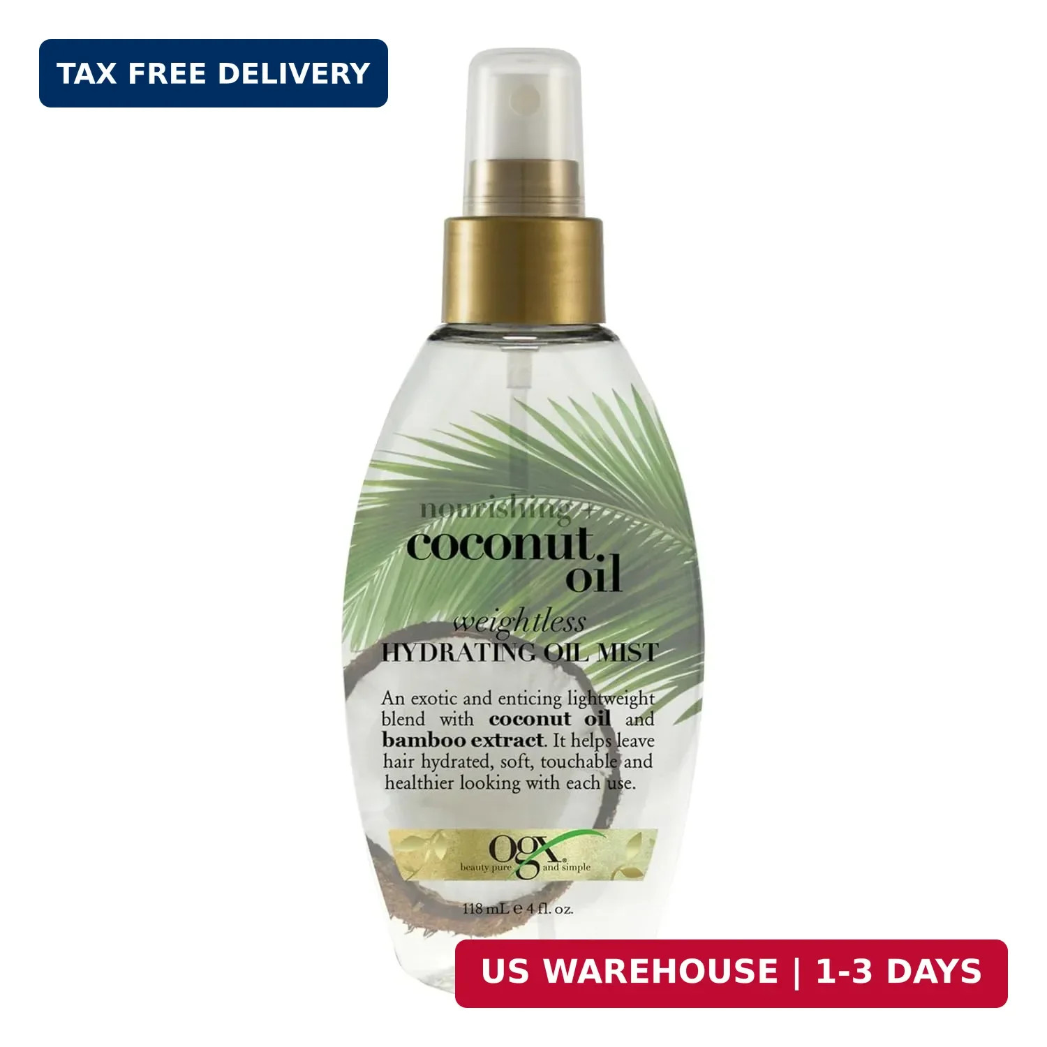 OGX Nourishing + Coconut Oil Weightless Hydrating Oil Hair Mist, Lightweight Lea