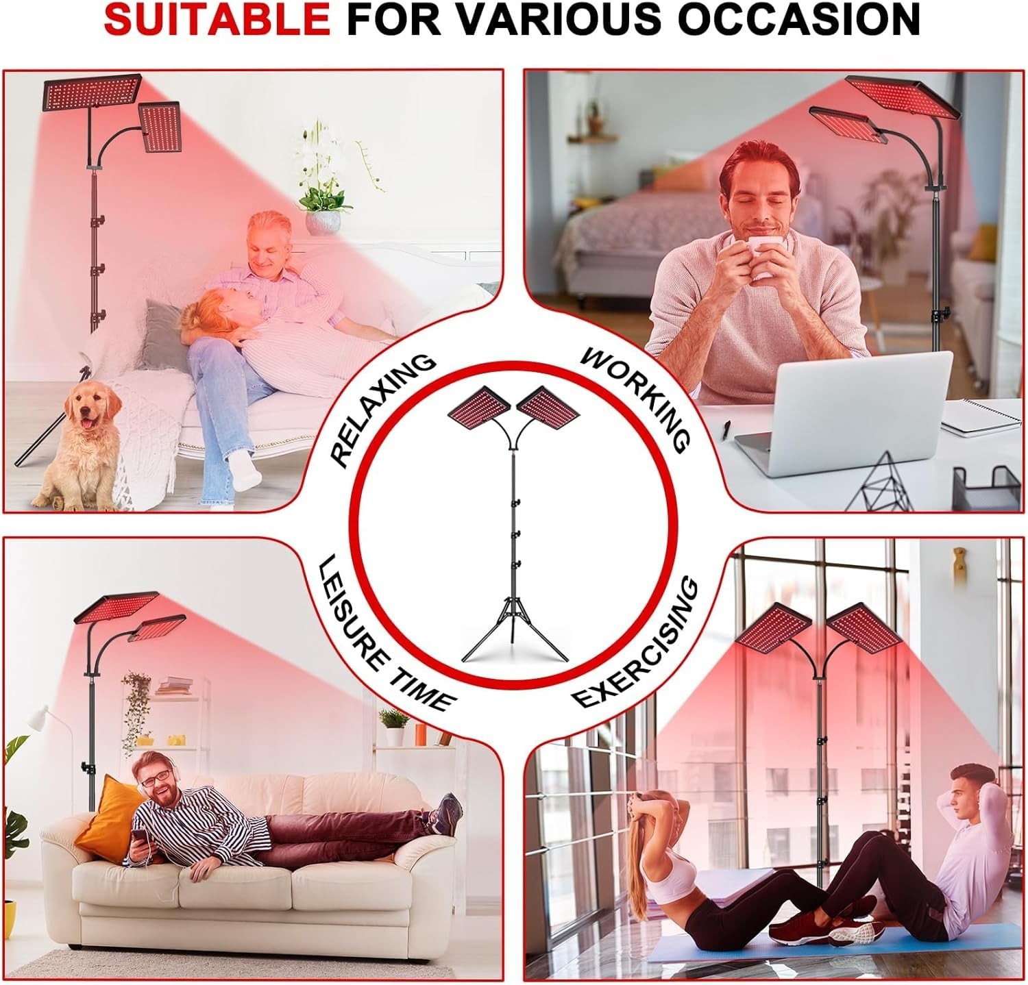 Red Light Therapy Lamp with Stand, 660nm Red & 850nm Infrared Light for Body