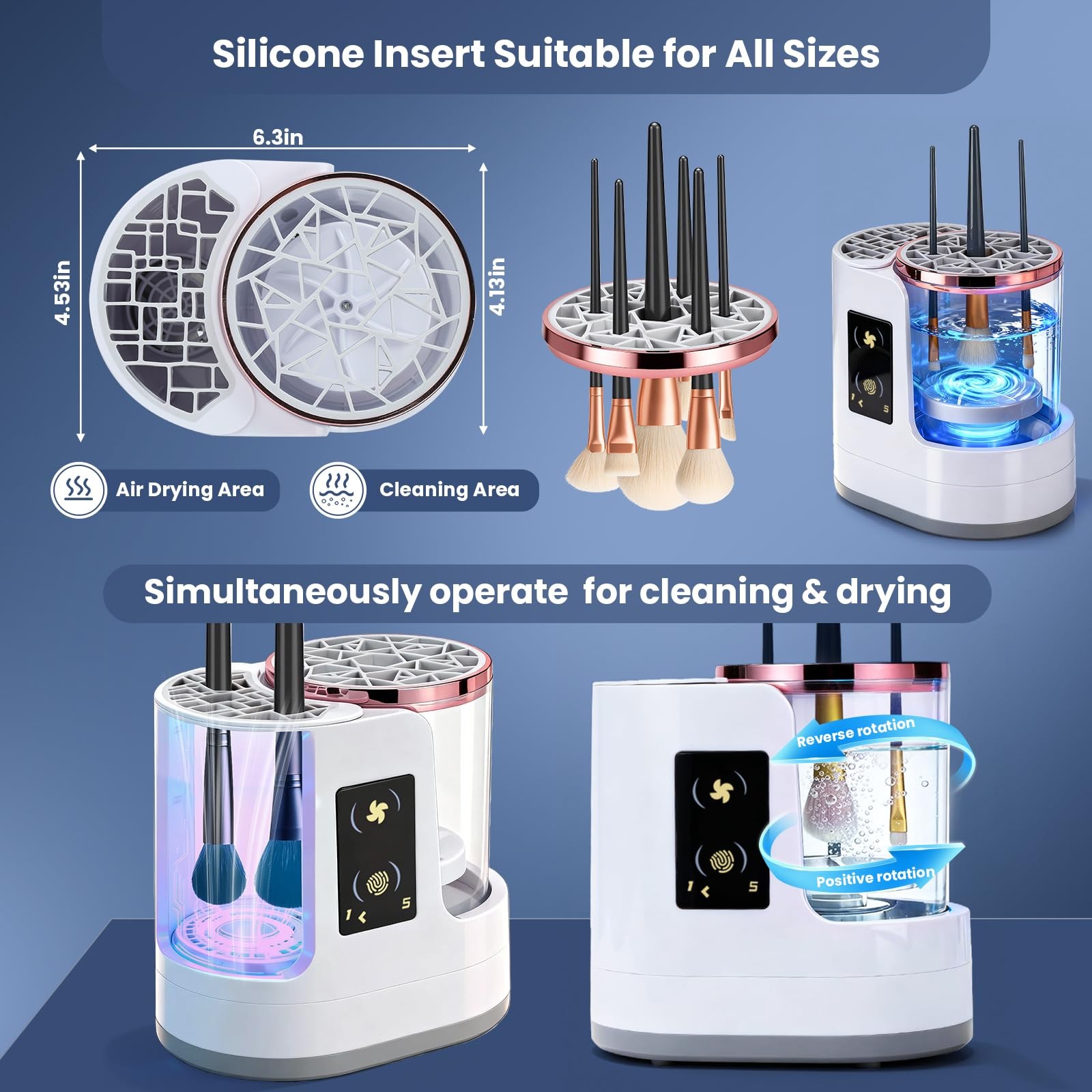 3 IN 1 Electric Makeup Brush Cleaner Machine With Drying Function, White