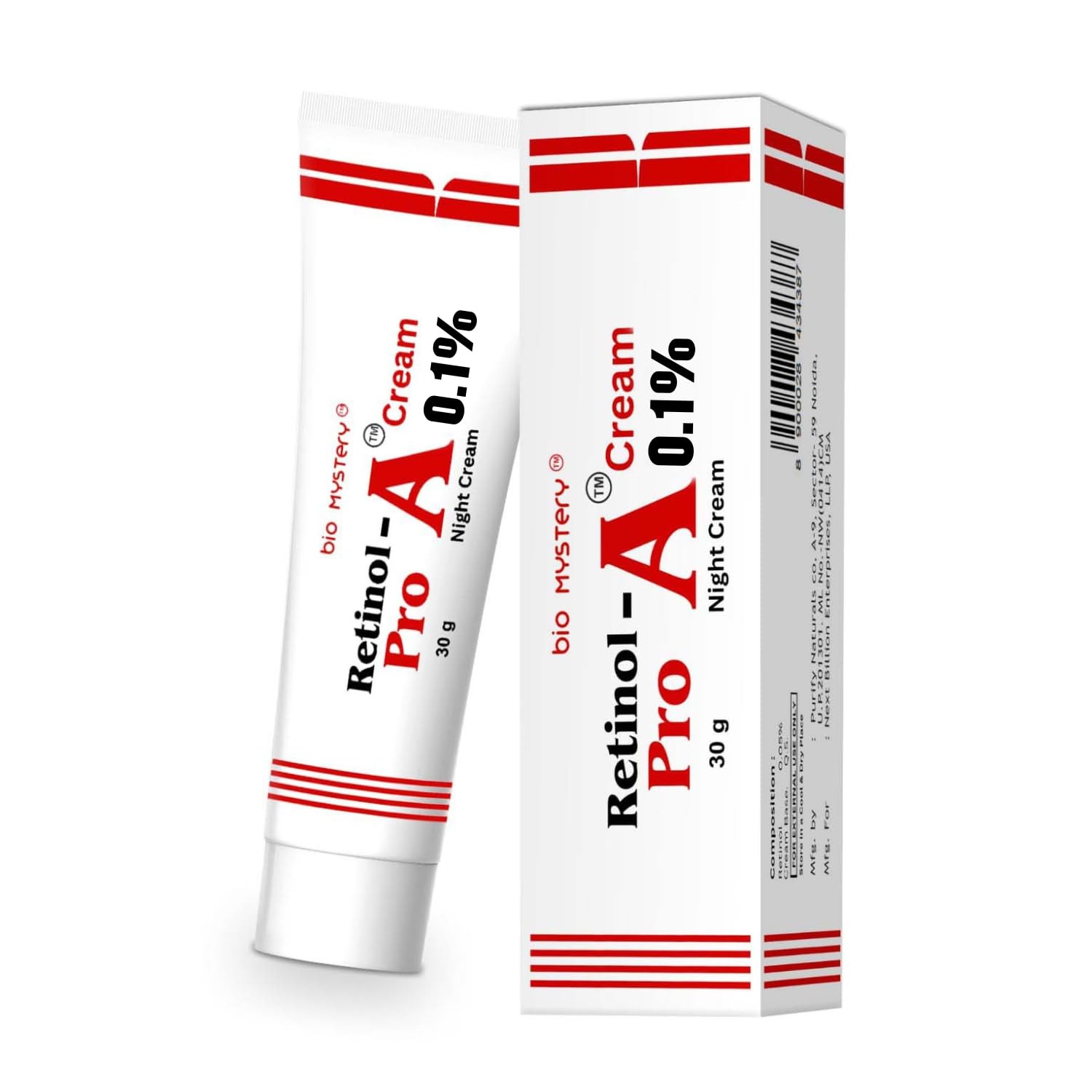 Night Cream Anti Aging Retinol 0.1% Vitamin A Bio Mystery 30g 1.05 oz