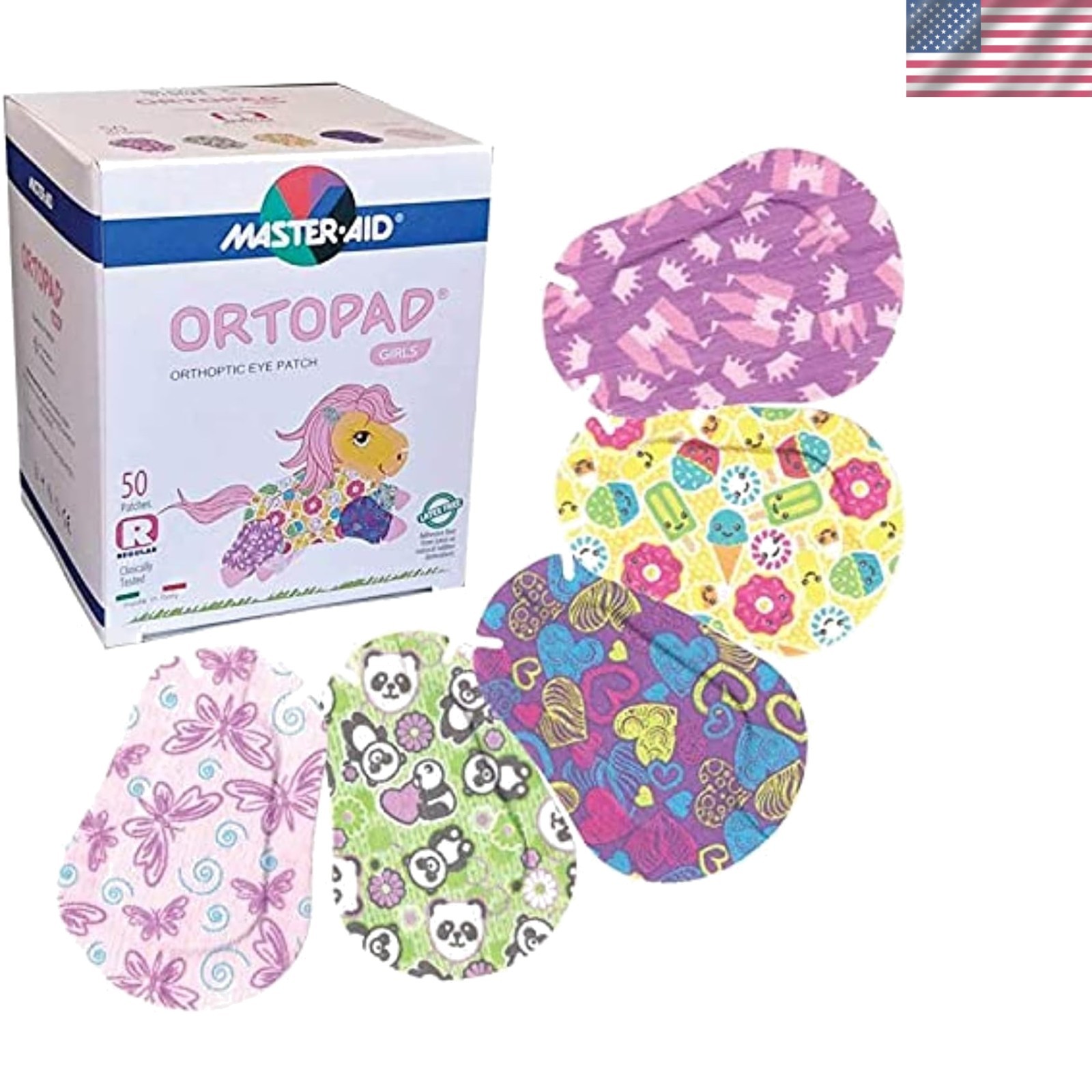 Bamboo Girls Eye Patches, 50/Box Regular Size, 4+ yrs Ice Cream Pack