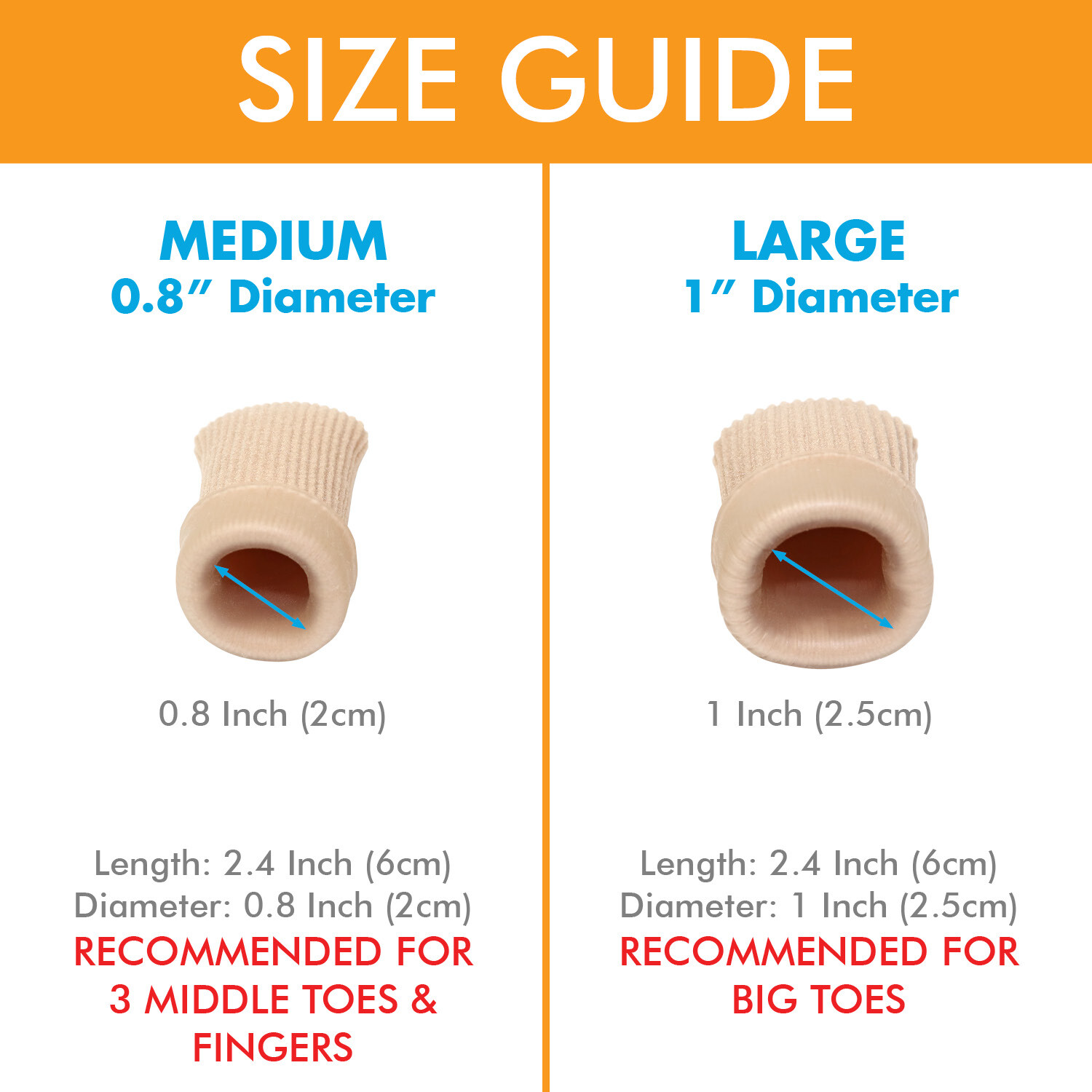 Toe Caps Closed Toe & Finger Fabric Sleeve Protectors w/ Gel Lining Corn Callus