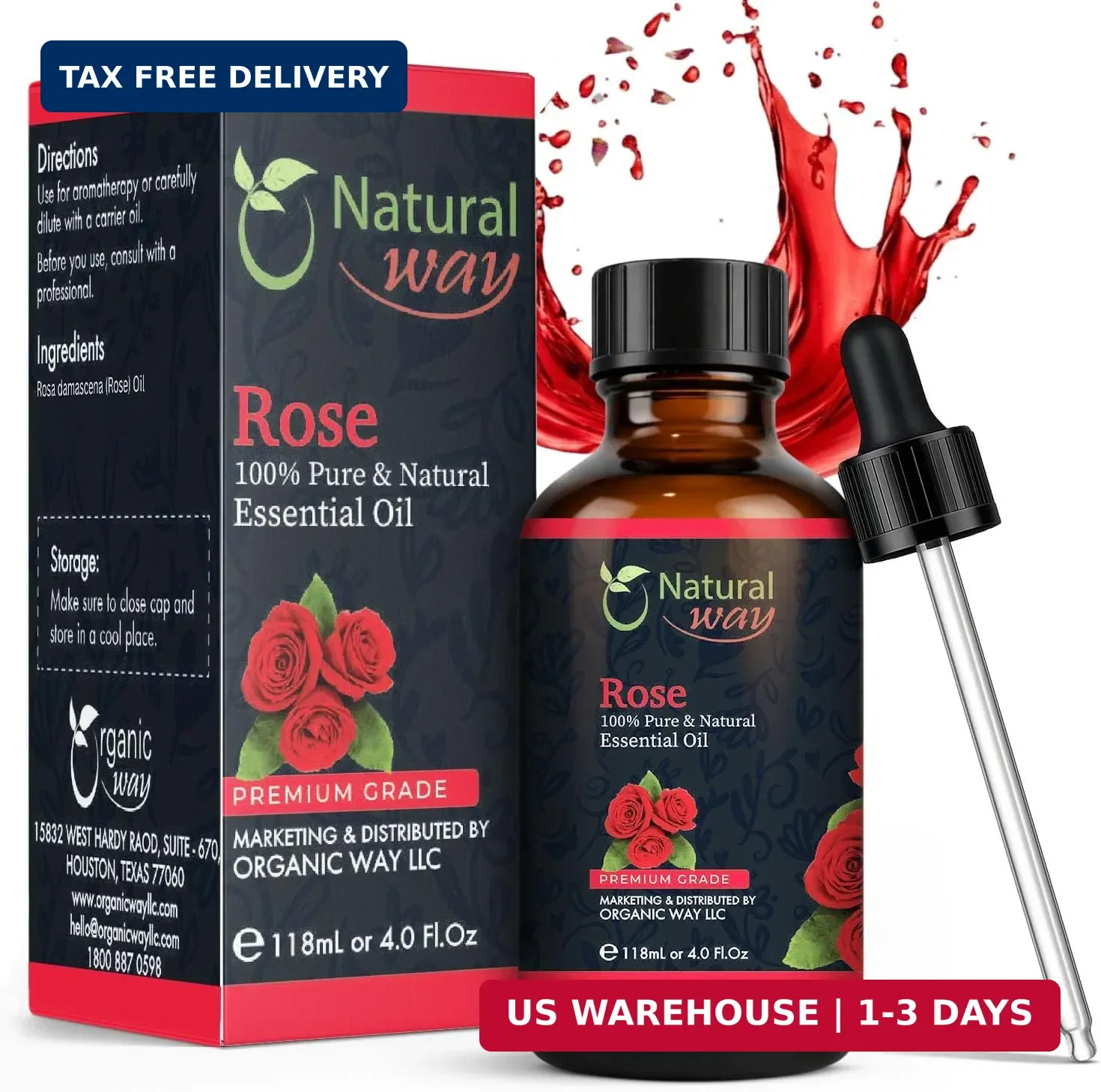 Rose Essential Oil | Pure Aromatherapy Oil for Diffusers, Hair Growth, Skin, Sca