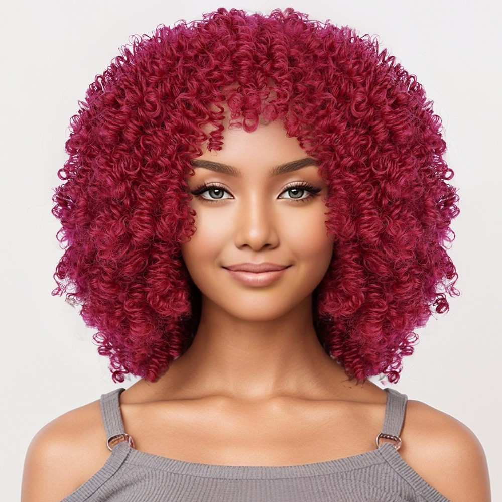 Short Heat Resistant Afro Curly Wig With Bangs For Women Cosplay Party US Stock