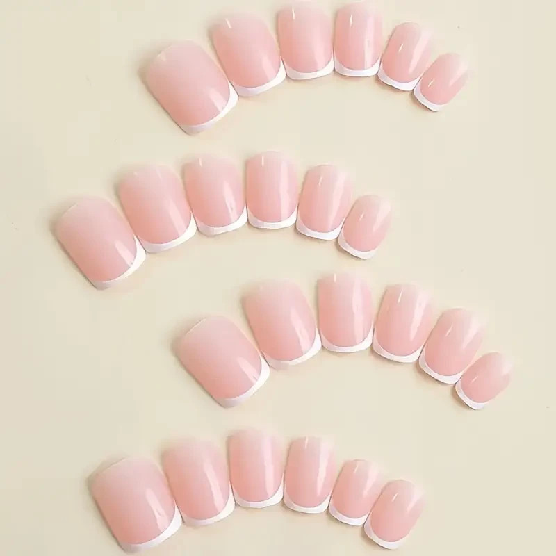 24pcs Oval Short Press-On Nails, Classic White French, Glossy Finish