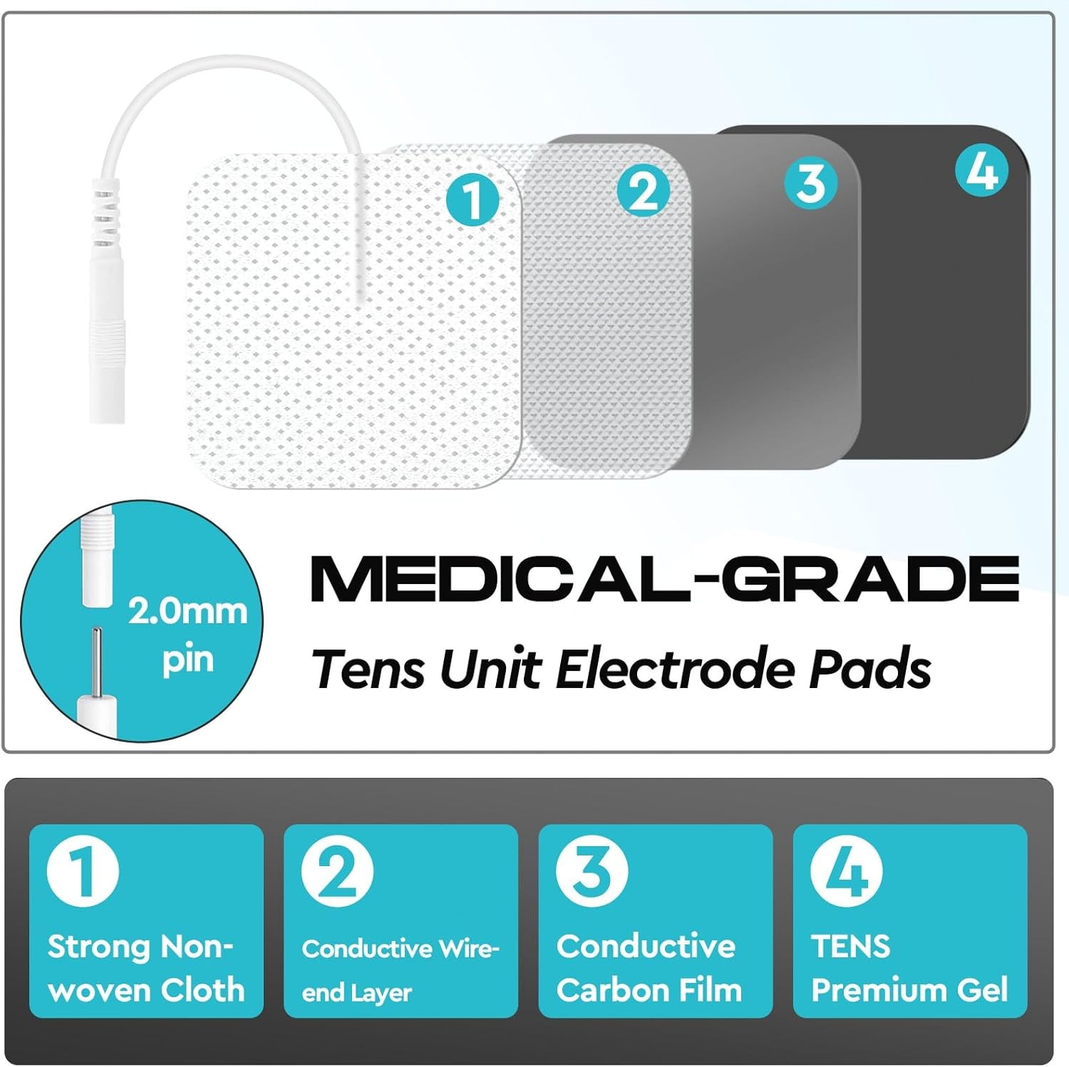 22PCS 2×2 TENS Unit Electrode Pads for Auvon Tens 7000 Reusable