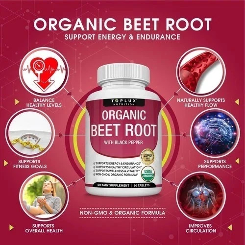 Organic Beet Root 2040mg + Black Pepper for Circulation & Energy