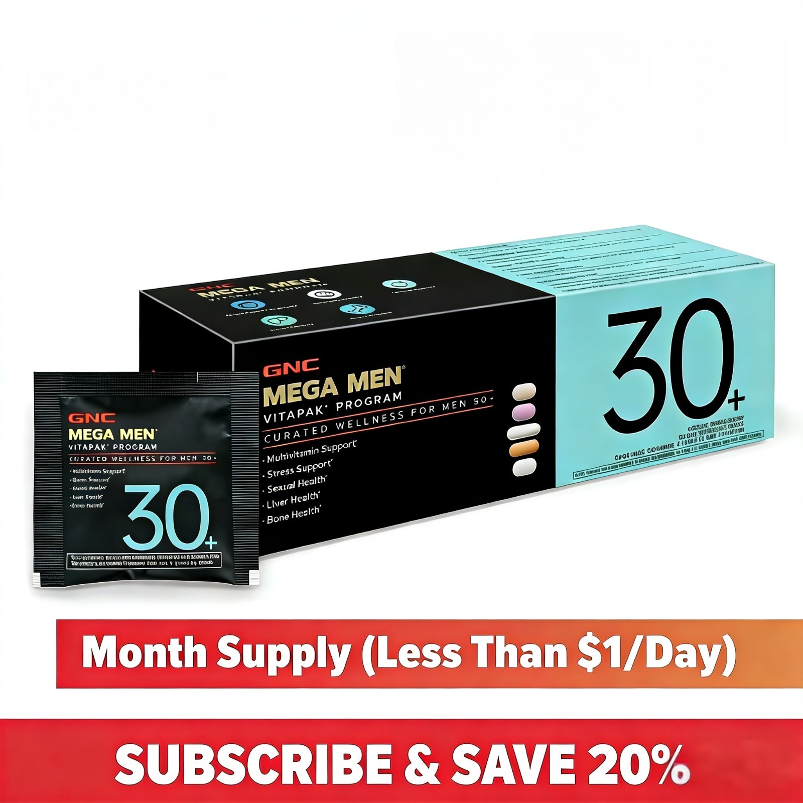 GNC Mega Men Vitapak Program 30+Multivitamin Stress Support for Men