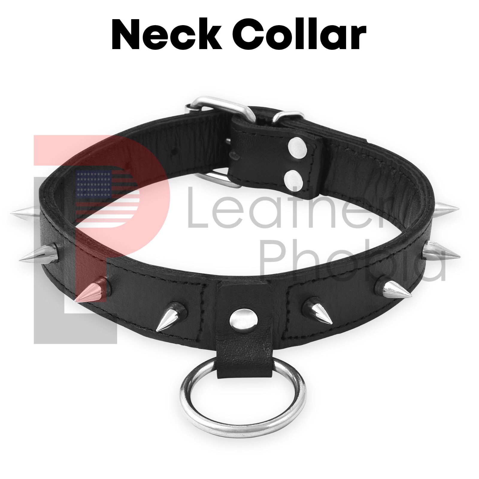 Real Cow Leather Cuffs, BDSM Restraints Choker with Metal Spikes O Ring Collar
