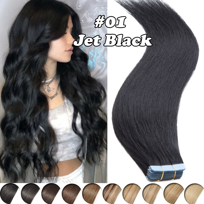 Russian Tape In Remy Human Hair Extensions Full Head Skin Weft Straight THICK 22