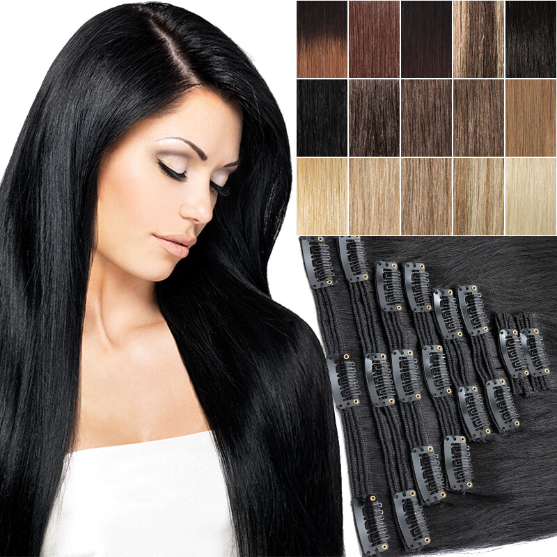 100% Human Hair Seamless Clip in Remy Hair Extensions Full Head THICK 10-24‘’