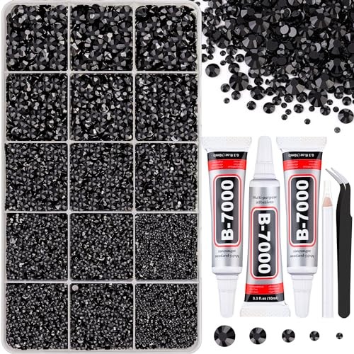 16000Pcs Resin Jelly Rhinestones for Crafting Medium Pack + 3Pcs Glue Black