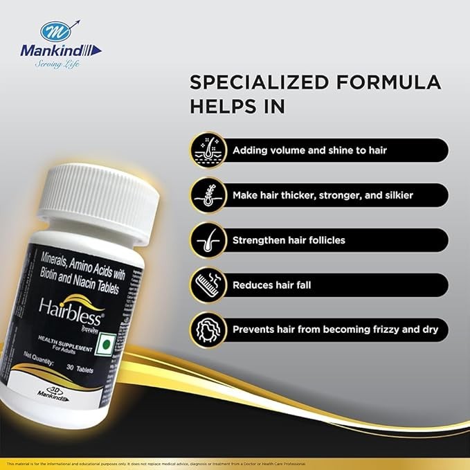 Mankind Pharma Hairbless 30 Table for hair growth SF.