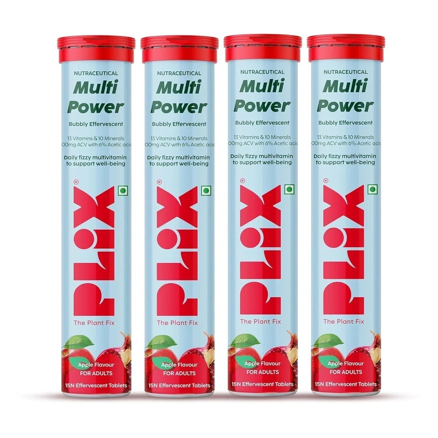 PLIX Multivitamin + Apple Cider Vinegar- 15 Tablets Pack Of 4 -(Apple Burst)
