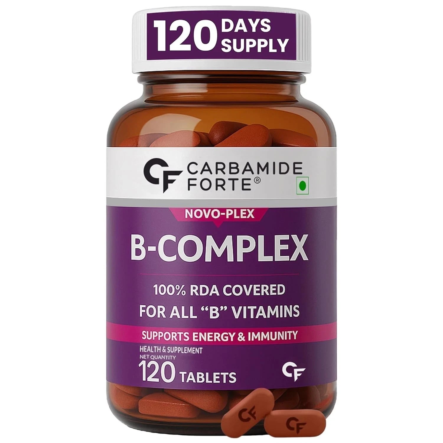 Carbamide Forte Vitamin B1 B2 B3 B5 B6 B9 B12 Complex 120 Tablets for Vitality