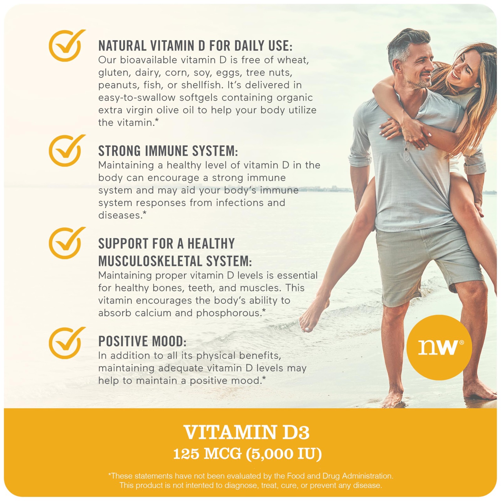 Vitamina D3 5000Iu (125 Mcg) Suministro Para 1 Ano Para Una Funcion Muscular…
