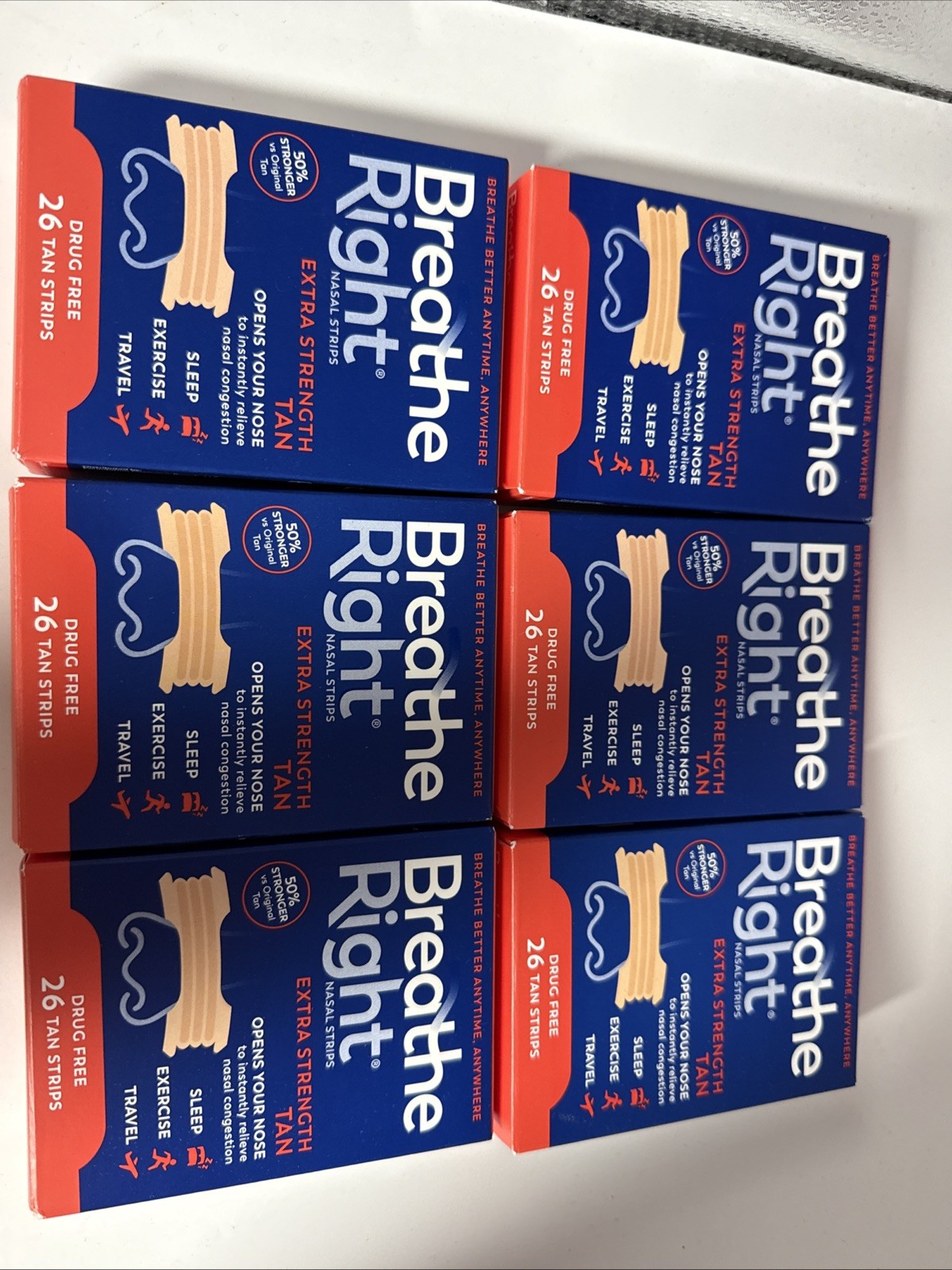 BREATHE RIGHT NASAL STRIPS-EXTRA STRENGTH TAN (6 x 26 Ct Boxes)