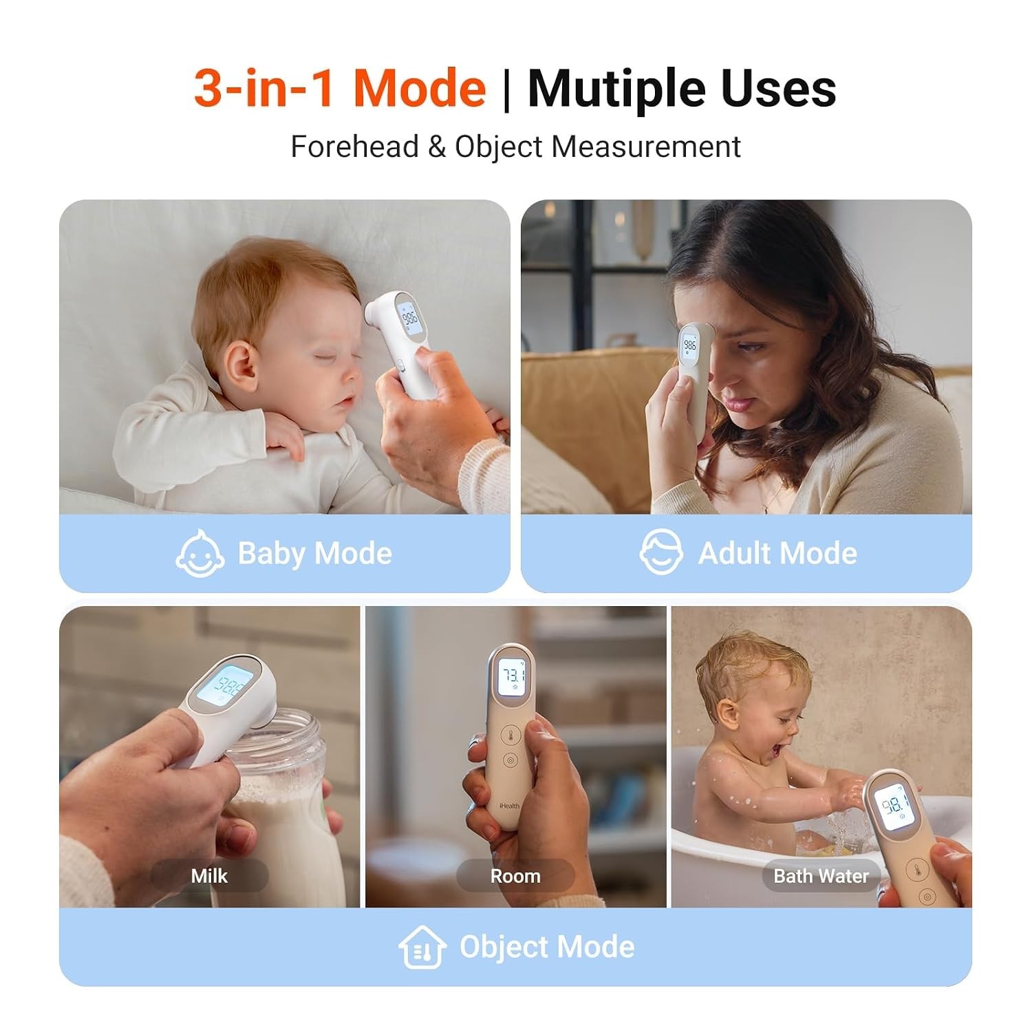 Infrared Digital Thermometer PT9L White 3-in-1 Forehead Object Baby Adult Fever