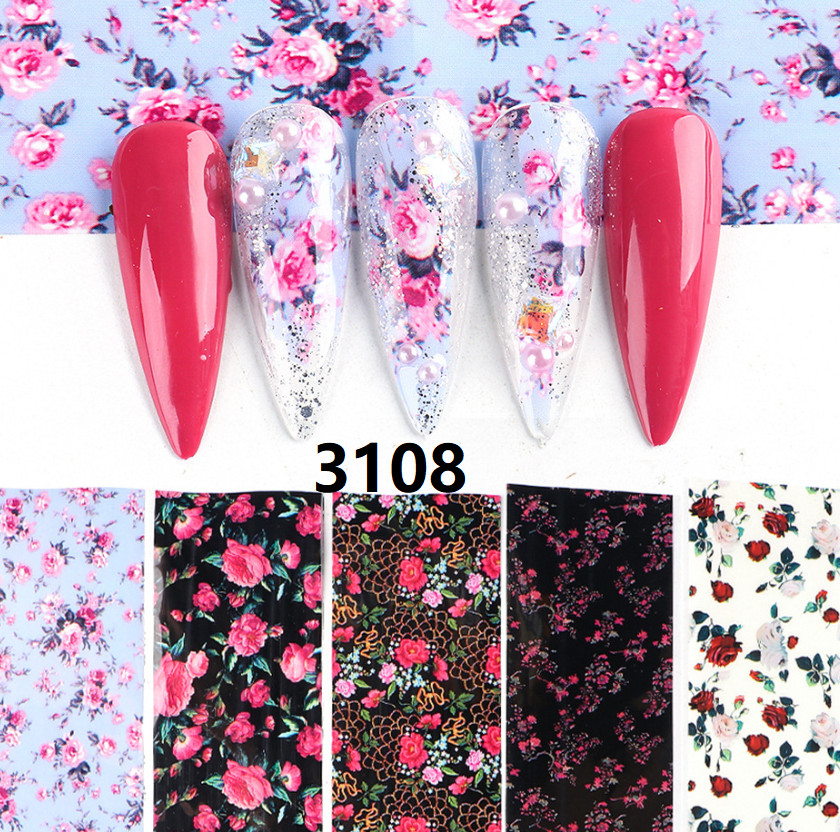 10Pcs Nail Art Foil Stickers Flower Pattern Transfer Decals Decoration Tips NS46