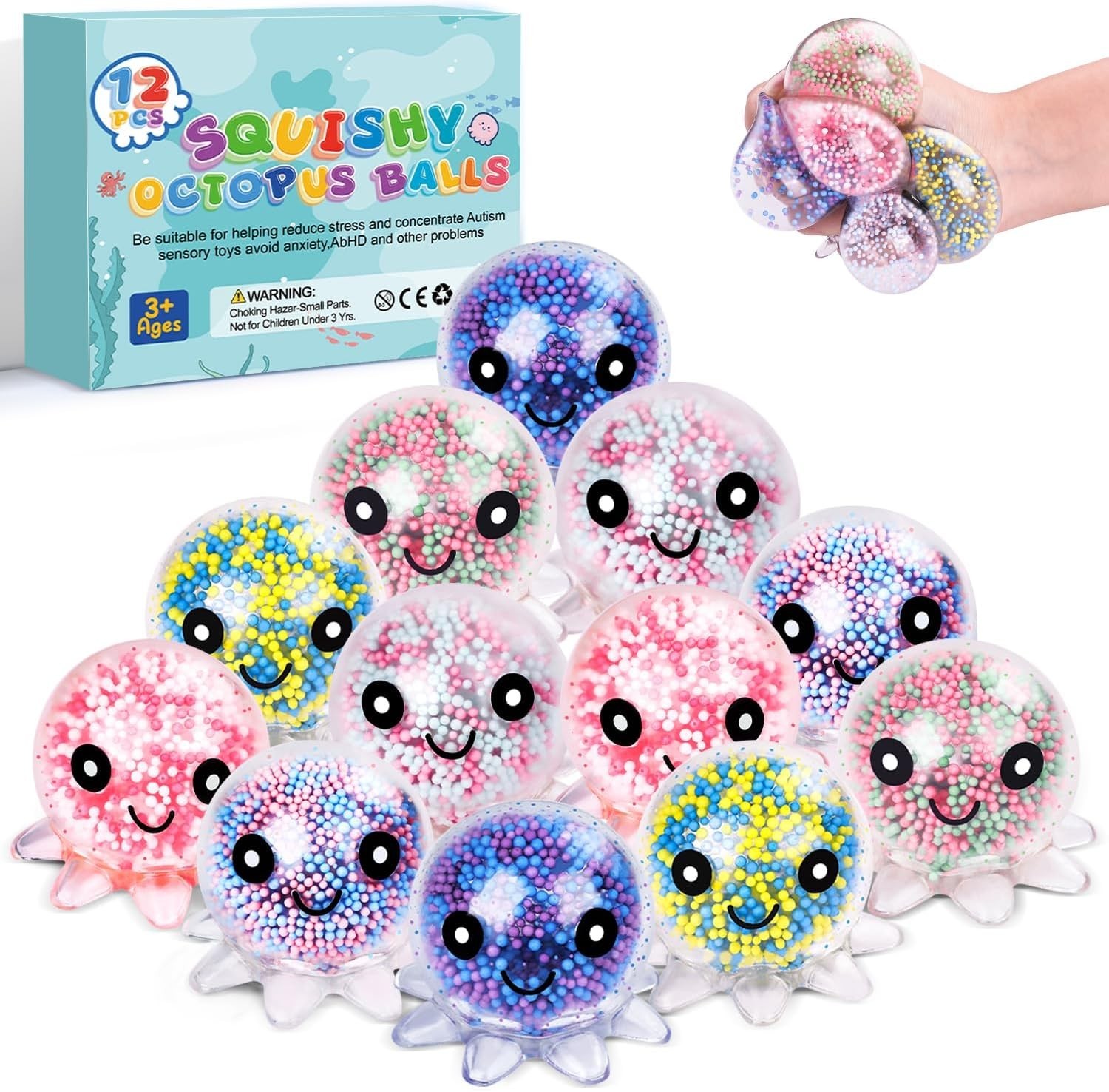 12 Pack Fidget Stress Balls for Adults, Cute Octopus Stress Relief Sensory Stres
