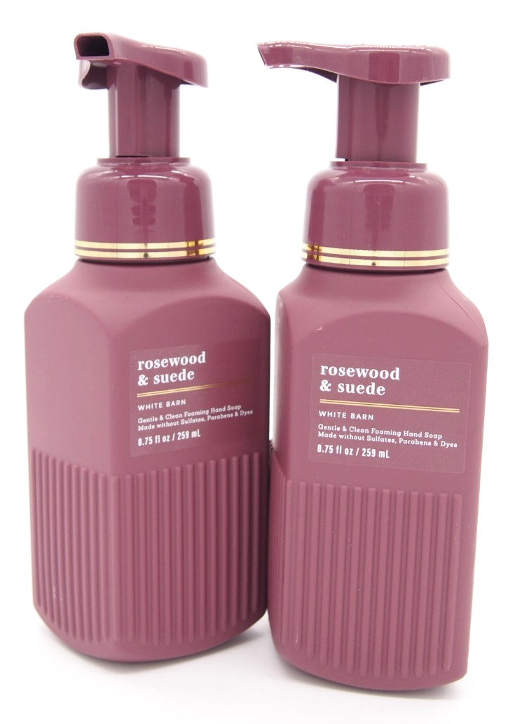 (2) Bath Body Works WHITE BARN ROSEWOOD & SUEDE Foaming Hand Soap 8.75oz Lot New