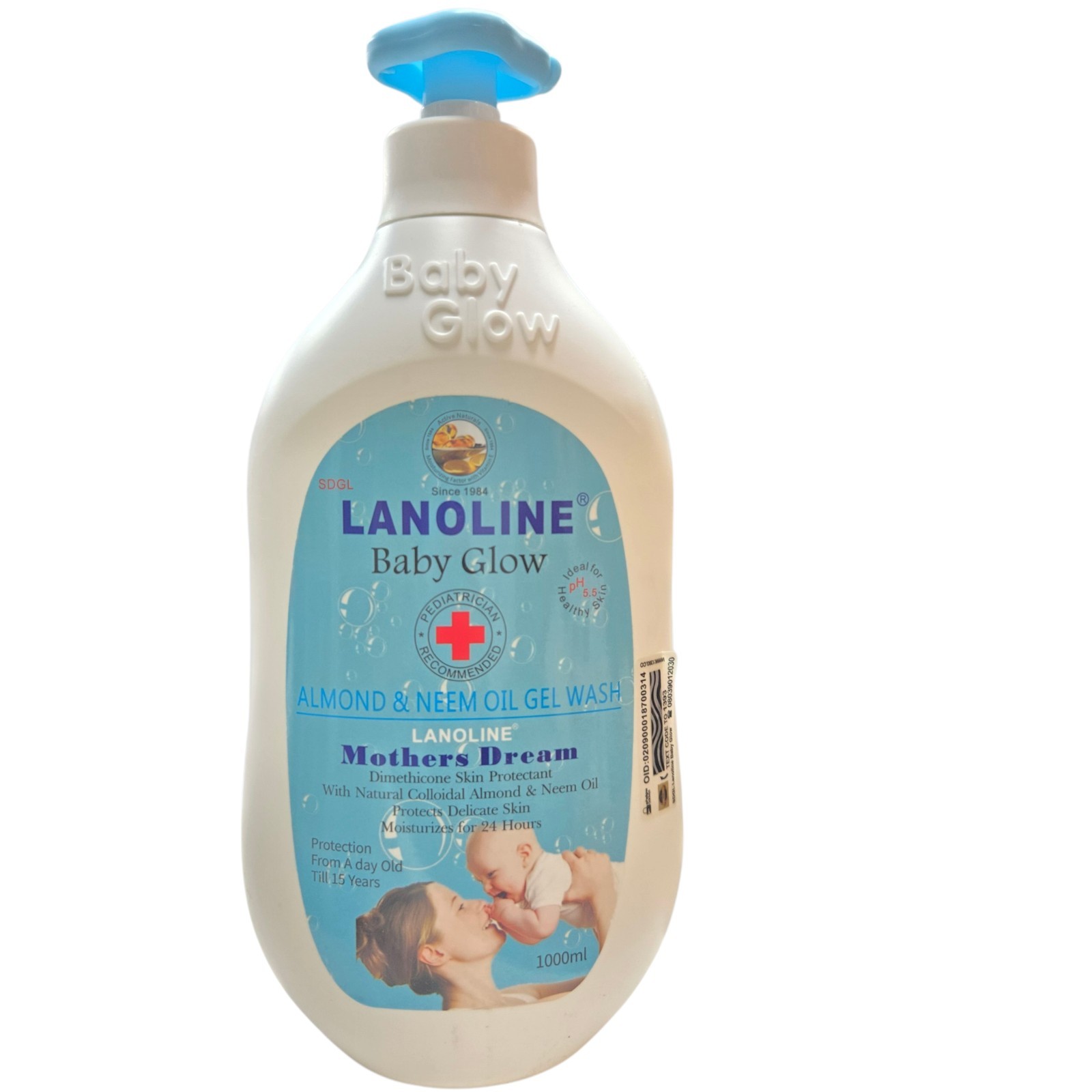 Lanoline Baby Glow Almond & Neem Oil Gel Wash 1000ml Protects From Day Old-15yrs