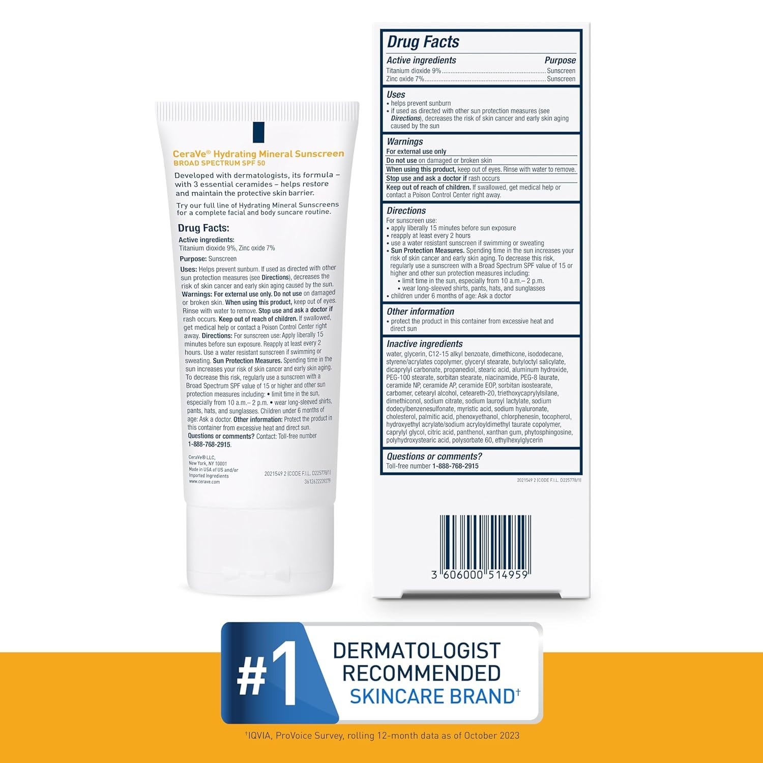CeraVe 100% Mineral Sunscreen SPF 50 | Face sunscreen With Zinc Oxide &…