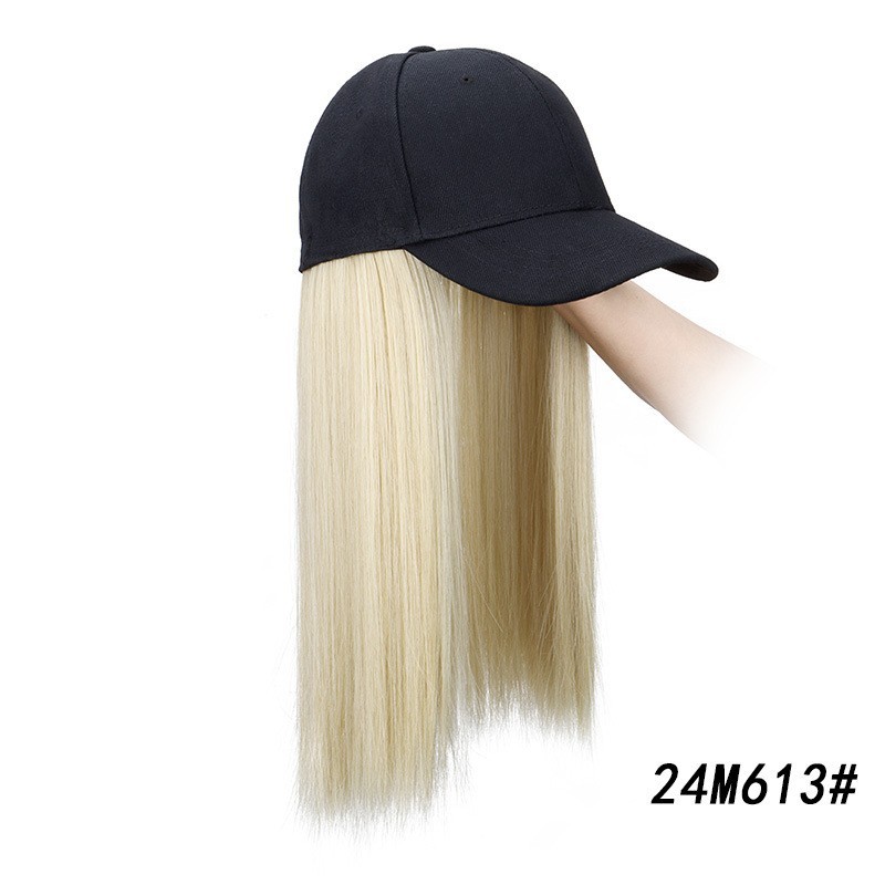 Baseball Cap Wig Long Straight Synthetic Hair Attached Hat for Women Heat Resist